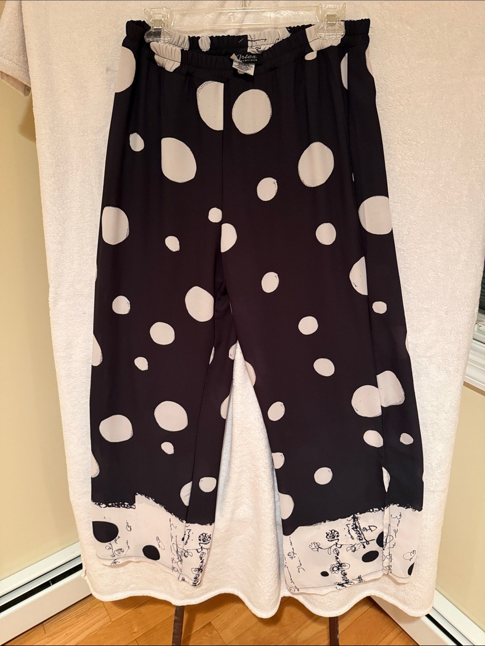 Artex Fashions Black and White Polka Dot  Fancy Pants with slits on the bottom